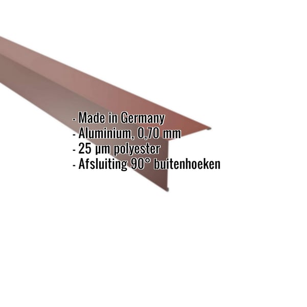 Buitenhoek aluminium Roodbruin (RAL 8012) met 25 µm polyestercoating, productinformatie getoond