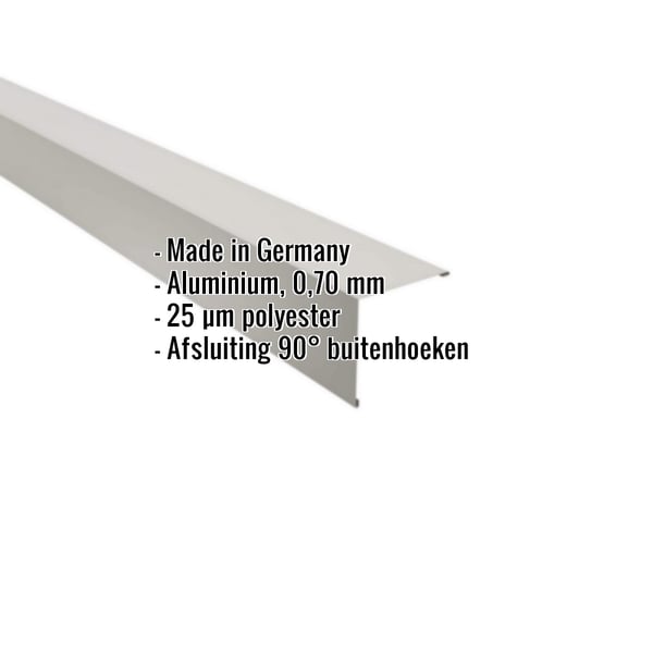 Buitenhoek aluminium Zilver-Metallic met ingebedde specificaties: Made in Germany, 0,70 mm, 25 µm polyester