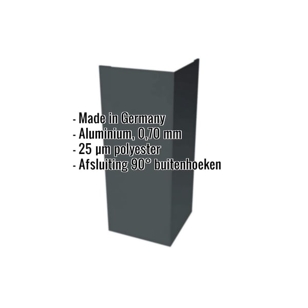 Buitenhoek aluminium Antracietgrijs (RAL 7016) met ingebedde productgegevens over materiaal en coating