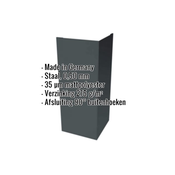 Buitenhoek staal 0,50 mm Antracietgrijs RAL 7016, matpolyester gecoat, met ingebedde productgegevens