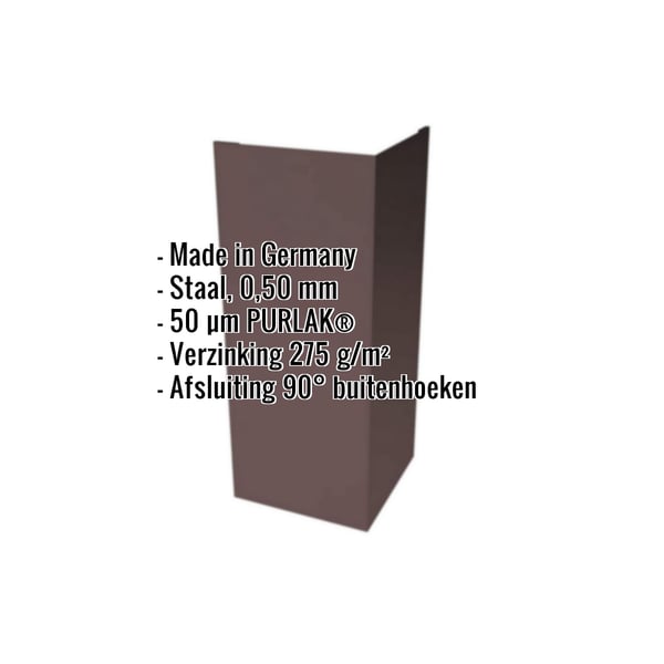 Buitenhoek staal Chocoladebruin RAL 8017 met 50 µm PURLAK coating, productgegevens weergegeven