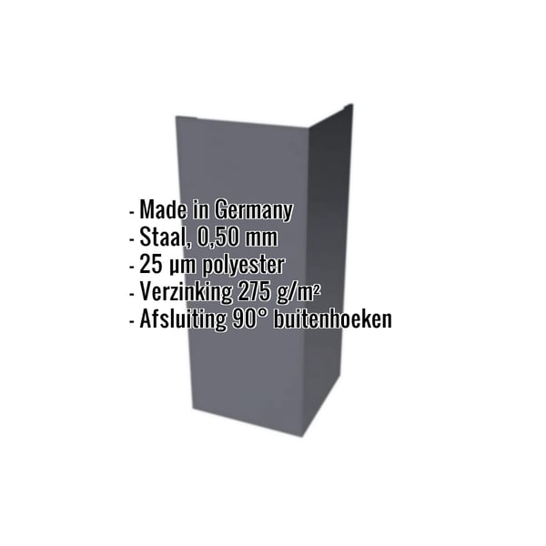 Buitenhoek van staal, Grafietgrijs RAL 7024, 0,50 mm dikte, met ingebedde specificaties