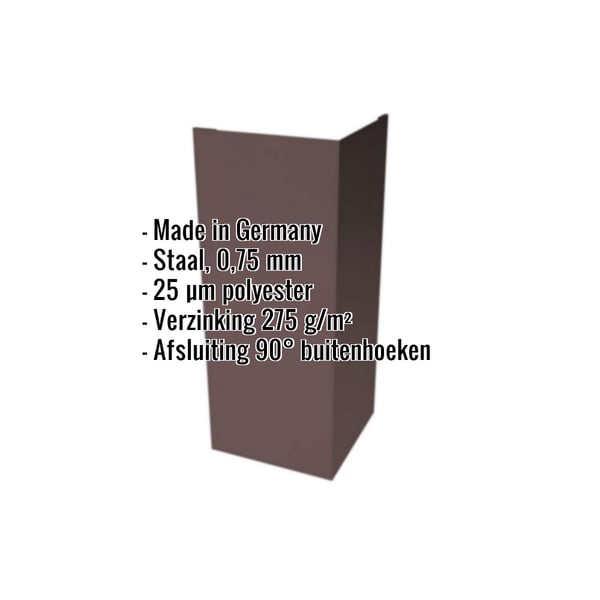 Buitenhoek staal 0,75 mm Chocoladebruin RAL 8017, productkenmerken getoond