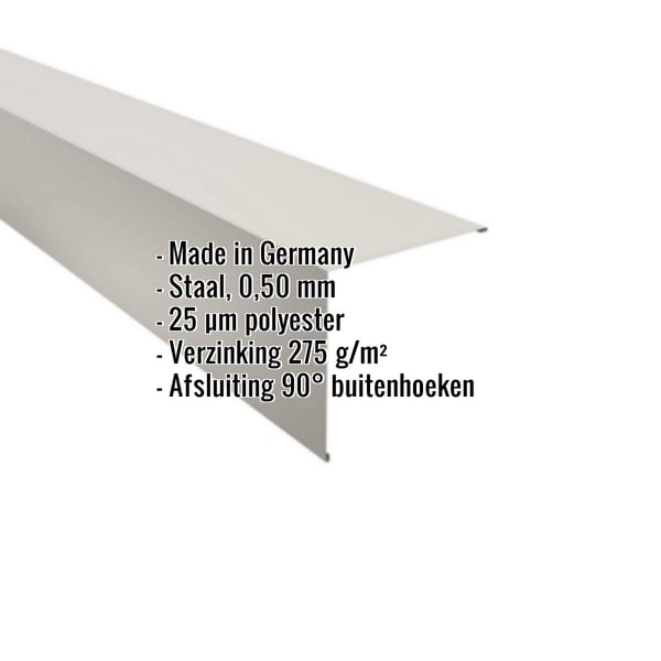 Buitenhoek van staal, Grijswit (RAL 9002), 0,50 mm, met ingebedde specificaties