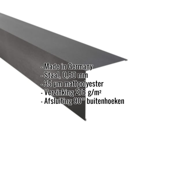 Buitenhoek staal 0,50 mm donkergrijs matpolyester met ingebedde productgegevens