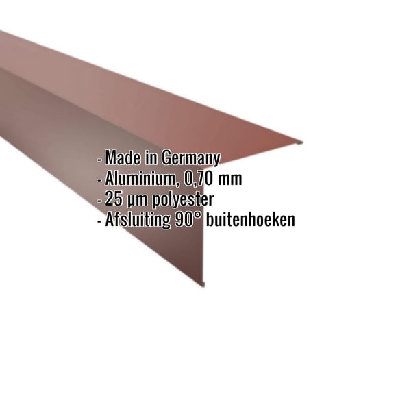 Buitenhoek aluminium Roodbruin RAL 8012 met ingebouwde gegevens Made in Germany, 0,70 mm, 25 µm polyester