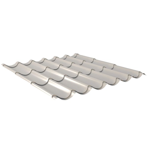Dakpanplaat Grijswit (RAL 9002) van staal 0,50 mm, 25 µm polyestercoating, schuin aanzicht