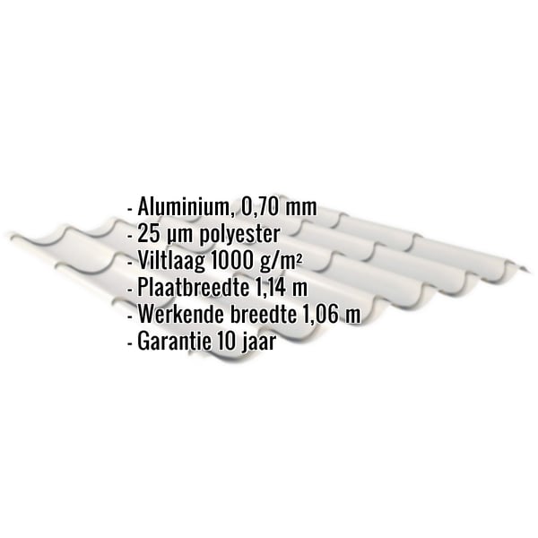 Dakpanplaat aluminium Zilver-Metallic, 0,70 mm, met ingebedde productgegevens
