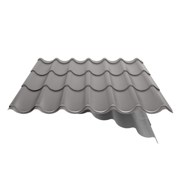 Dakpanplaat 2/1060 aluminium RAL9007 met gedeeltelijk zichtbaar anti-condensvlies