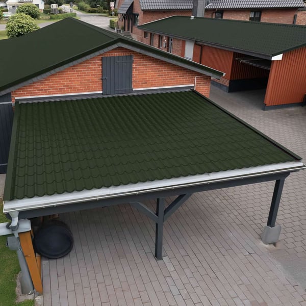 Dakpanplaat 2/1060 Chroomoxydegroen op een carport en andere daken