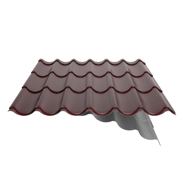 Dakpanplaat Wijnrood (RAL 3005) met anti-condensvlies, detail van de onderzijde
