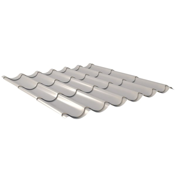 Dakpanplaat 2/1060 lichtgrijs, hoofdaanzicht, 0,50 mm staal, 25 µm polyester