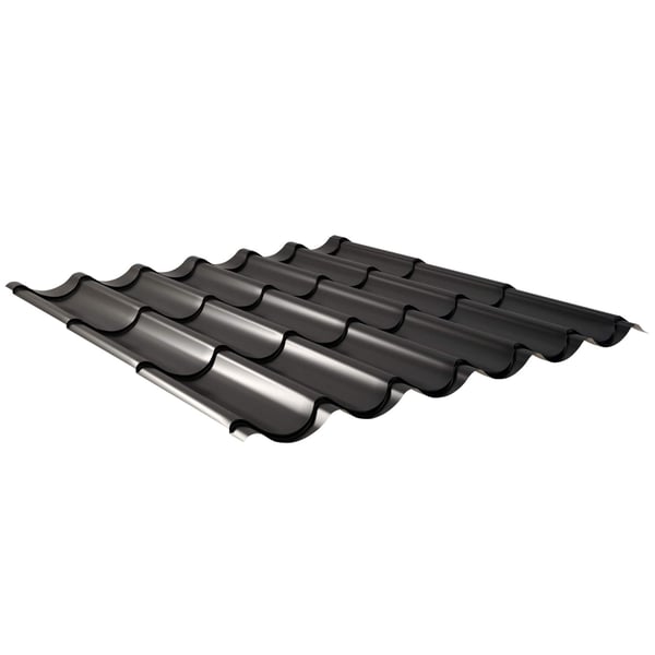 Dakpanplaat 2/1060 Gitzwart (RAL 9005) met 25 µm polyestercoating, hoofdaanzicht
