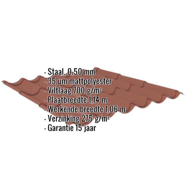 Dakpanplaat Terracotta, 0,50 mm, met anticondensvlies, specificaties weergegeven