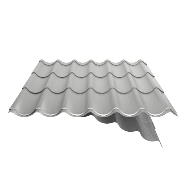 Dakpanplaat aluminium Zilver-Metallic met zichtbare anti-condensvlieslaag, dwarsdoorsnede
