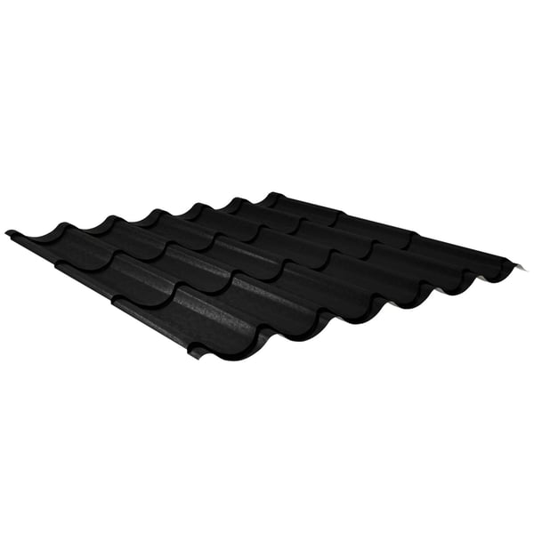Dakpanplaat 2/1060 Gitzwart (RAL 9005) 0,50 mm, hoofdaanzicht van de profielstructuur