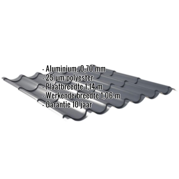 Dakpanplaat aluminium 0,70 mm Antracietgrijs, kerngegevens weergegeven