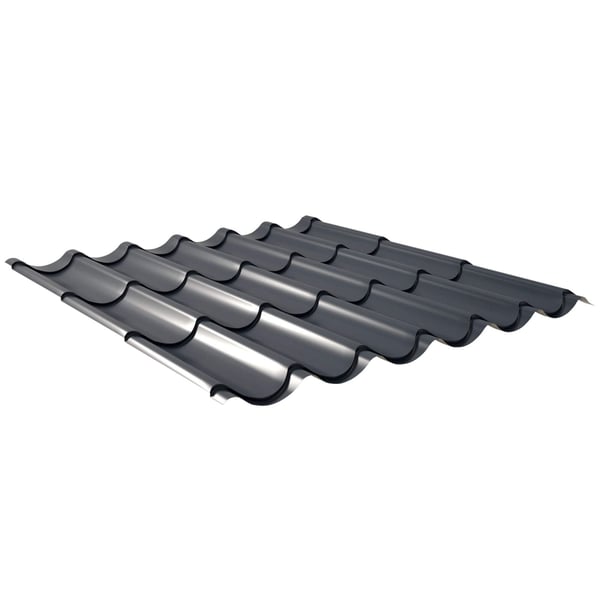 Dakpanplaat aluminium 0,70 mm Antracietgrijs, hoofdaanzicht schuin van boven