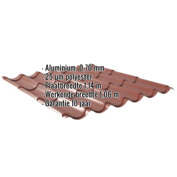 Dakpanplaat 2/1060 aluminium 0,70 mm Roodbruin met ingebouwde technische gegevens