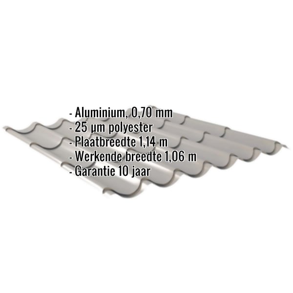 Dakpanplaat 2/1060 aluminium 0,70 mm, grijs aluminiumkleurig, met ingebedde productgegevens