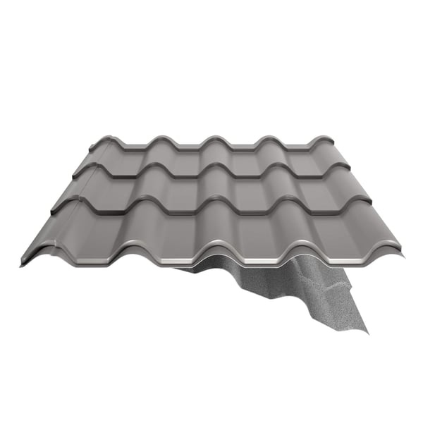 Doorsnede dakpanplaat EUROPA, 0,50 mm staal, grijs aluminiumkleurig, met deels zichtbaar anticondensvlies