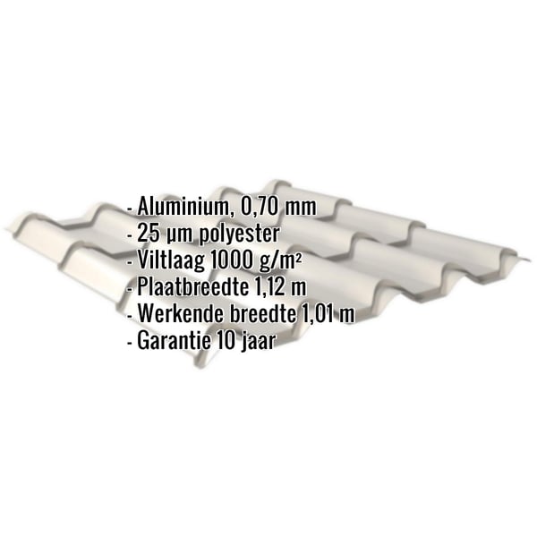 Dakpanplaat EUROPA aluminium Zilver-Metallic met ingebedde specificaties zoals materiaal, dikte en coating