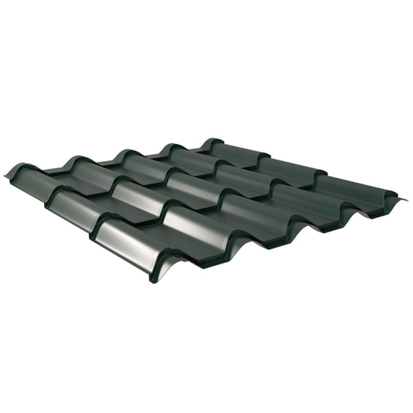 Dakpanplaat EUROPA mosgroen, aluminium 0,70 mm, met 25 µm polyestercoating, hoofdaanzicht