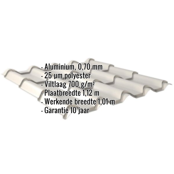 Dakpanplaat EUROPA Zilver-Metallic met ingebedde specificaties over materiaal, dikte en coating