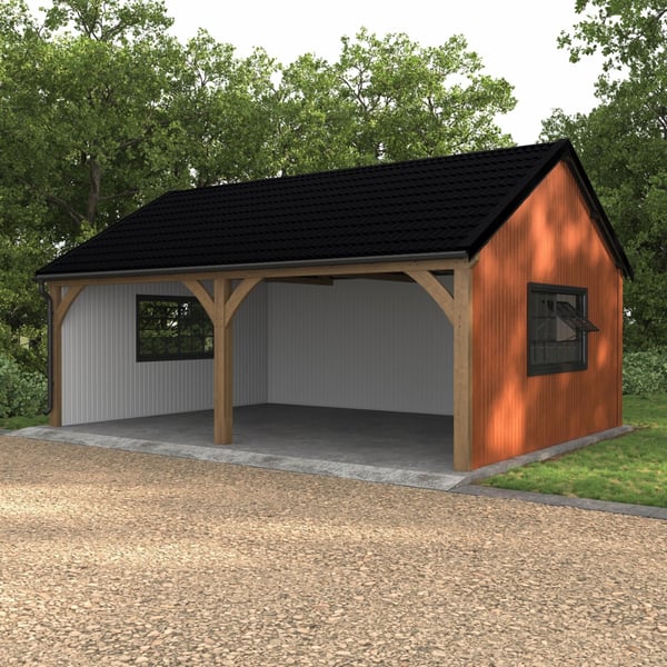 Dakpanplaat Szafir 350/15 Gitzwart RAL 9005 op een carport met houten constructie