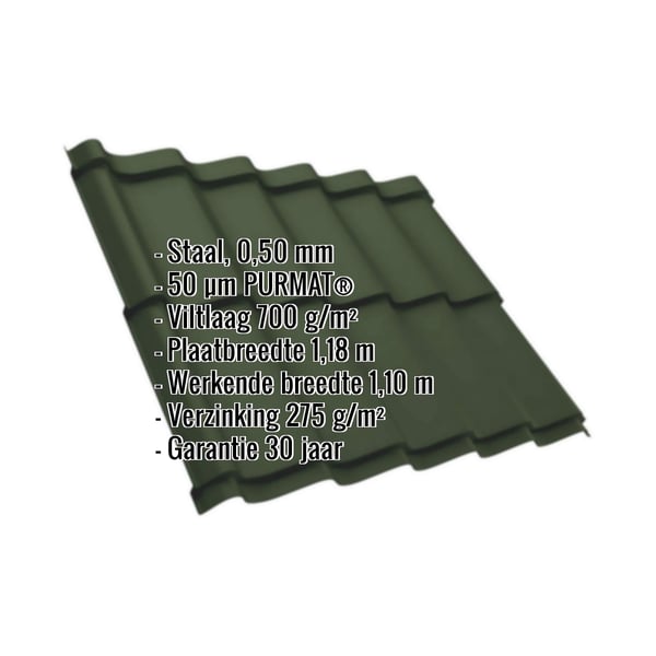 Dakpanplaat Szafir 350/15, staal 0,50 mm, PURMAT®-coating, anticondensvlies, specificaties getoond