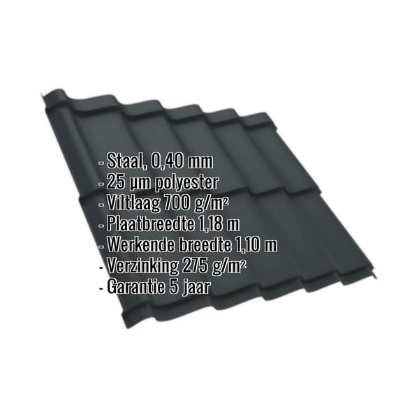 Dakpanplaat Szafir 350/15, Antracietgrijs RAL 7016, met ingebedde productgegevens