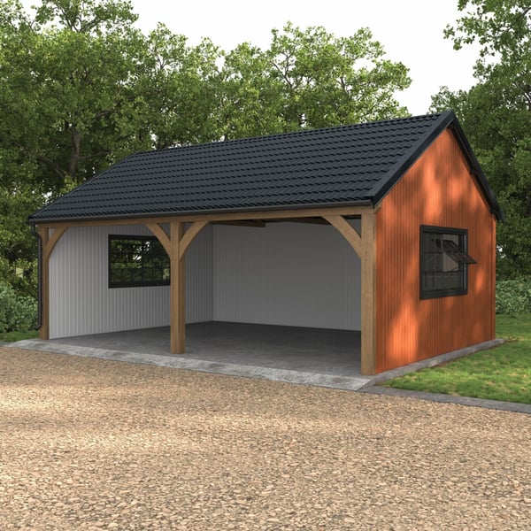 Dakpanplaat Szafir 350/15, Antracietgrijs RAL 7016, op het dak van een carport