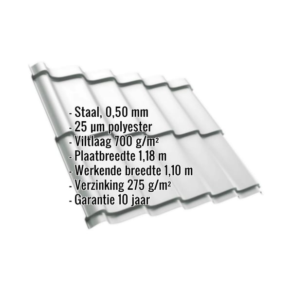 Dakpanplaat Szafir 350/15, Lichtgrijs RAL 7035, met ingebouwde gegevens over materiaal, dikte en coating