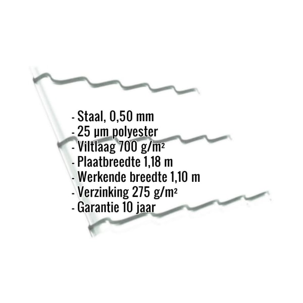 Dakpanplaat Szafir 350/15, Zuiverwit, met ingebedde technische gegevens