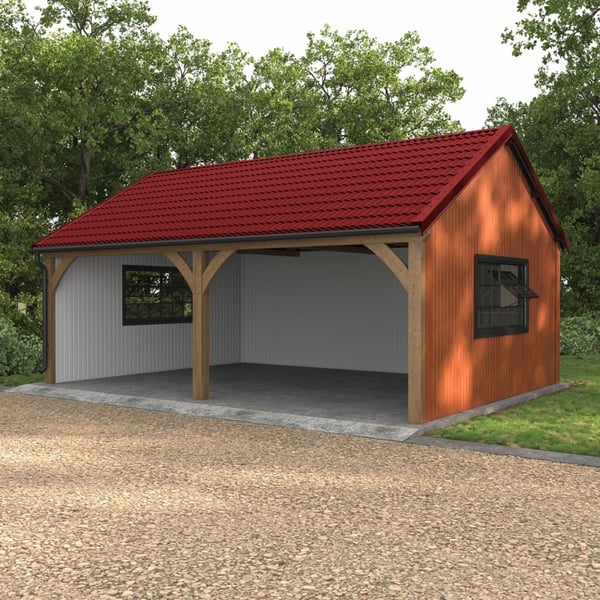 Carport met dak van kersrode dakpanplaat Szafir 350/15, 0,40 mm