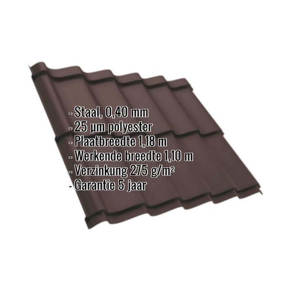 Dakpanplaat Szafir 350/15, Chocoladebruin, 0,40 mm staal, met ingebouwde specificaties