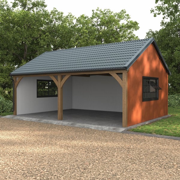 Carport met dak van dakpanplaat Szafir 350/15 Pelsgrijs, 0,50 mm