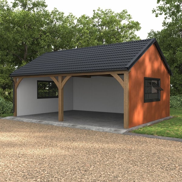 Carport met dak van dakpanplaat Szafir 350/15 Grafietgrijs en houten constructie