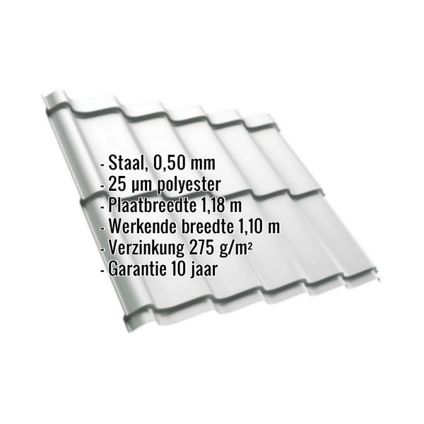 Dakpanplaat Szafir 350/15 Lichtgrijs met ingebedde specificaties voor materiaal, dikte en coating
