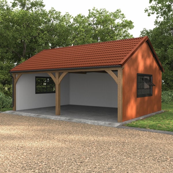 Carport met dak van dakpanplaat Szafir 350/15 Koperbruin