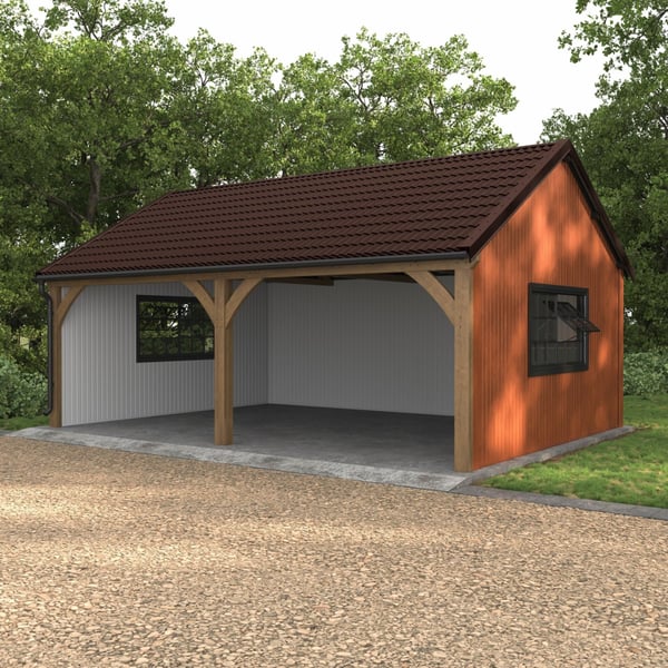 Carport met dak van dakpanplaat Szafir 350/15 in Chocoladebruin, 0,50 mm