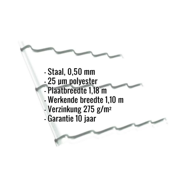 Dakpanplaat Szafir 350/15, zuiverwit RAL 9010, met ingebedde technische gegevens