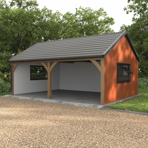Plaatsing van grijs aluminiumkleurige dakpanplaten Szafir 350/15 op een carport met houten constructie