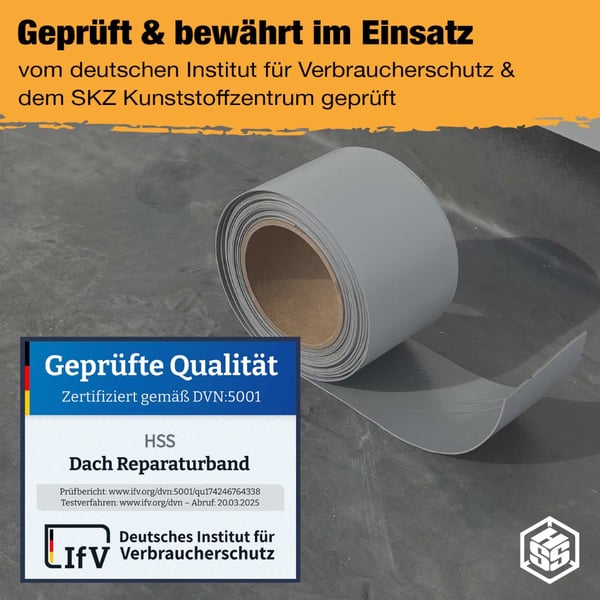Dak reparatieband, wit, rol met certificaat van het Duitse Instituut voor Consumentenbescherming