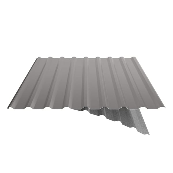 Damwandplaat 20/1100, grijs aluminiumkleurig, met zichtbare anticondensvliescoating, schuin doorgesneden