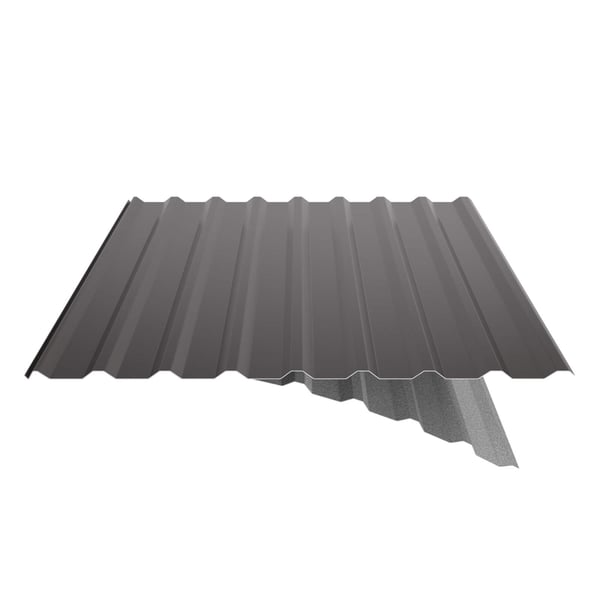 Damwandplaat 20/1100, 0,75 mm staal, RAL 8017 Chocoladebruin met deels verwijderd vlies