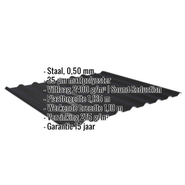 Damwandplaat 20/1100 | Dak | Anti-Drup 2400 g/m² | Staal 0,50 mm | 35 µm Mattpolyester | 23 - Donkergrijs