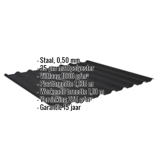 Damwandplaat 20/1100 | Dak | Anti-Drup 1000 g/m² | Staal 0,50 mm | 35 µm Mattpolyester | 33 - Zwart
