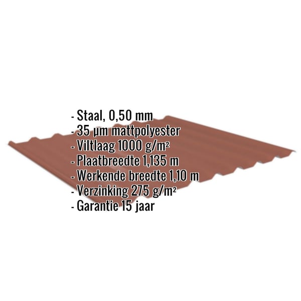 Damwandplaat 20/1100 | Dak | Anti-Drup 1000 g/m² | Staal 0,50 mm | 35 µm Mattpolyester | 75 - Terracotta