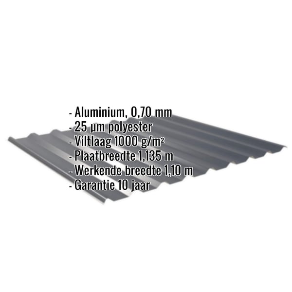 Damwandplaat 20/1100 aluminium 0,70 mm Antracietgrijs met ingebedde productgegevens